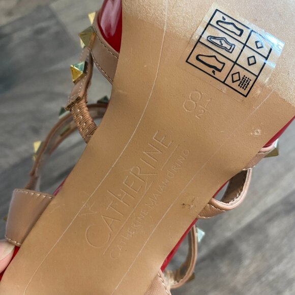 Catherine Melandrino Jazy Heals Size 8.5 Red Spike Strap Pointed Toe - Picture 5 of 10